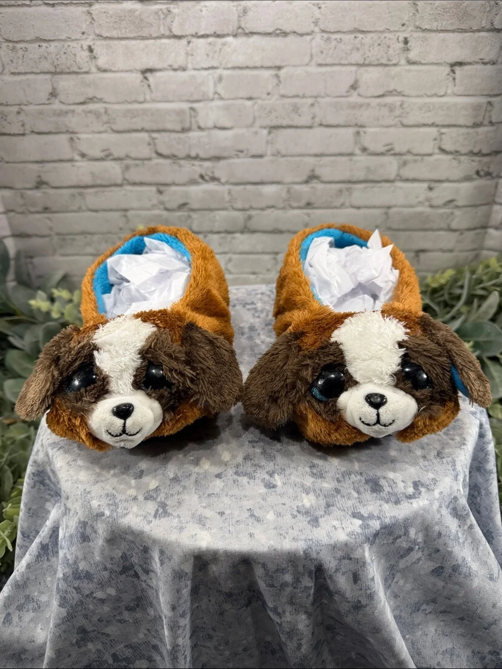 TY “Duke” Beanie Boo 3D Plush Brown & White Soft Furry Kids Slippers Boys 13